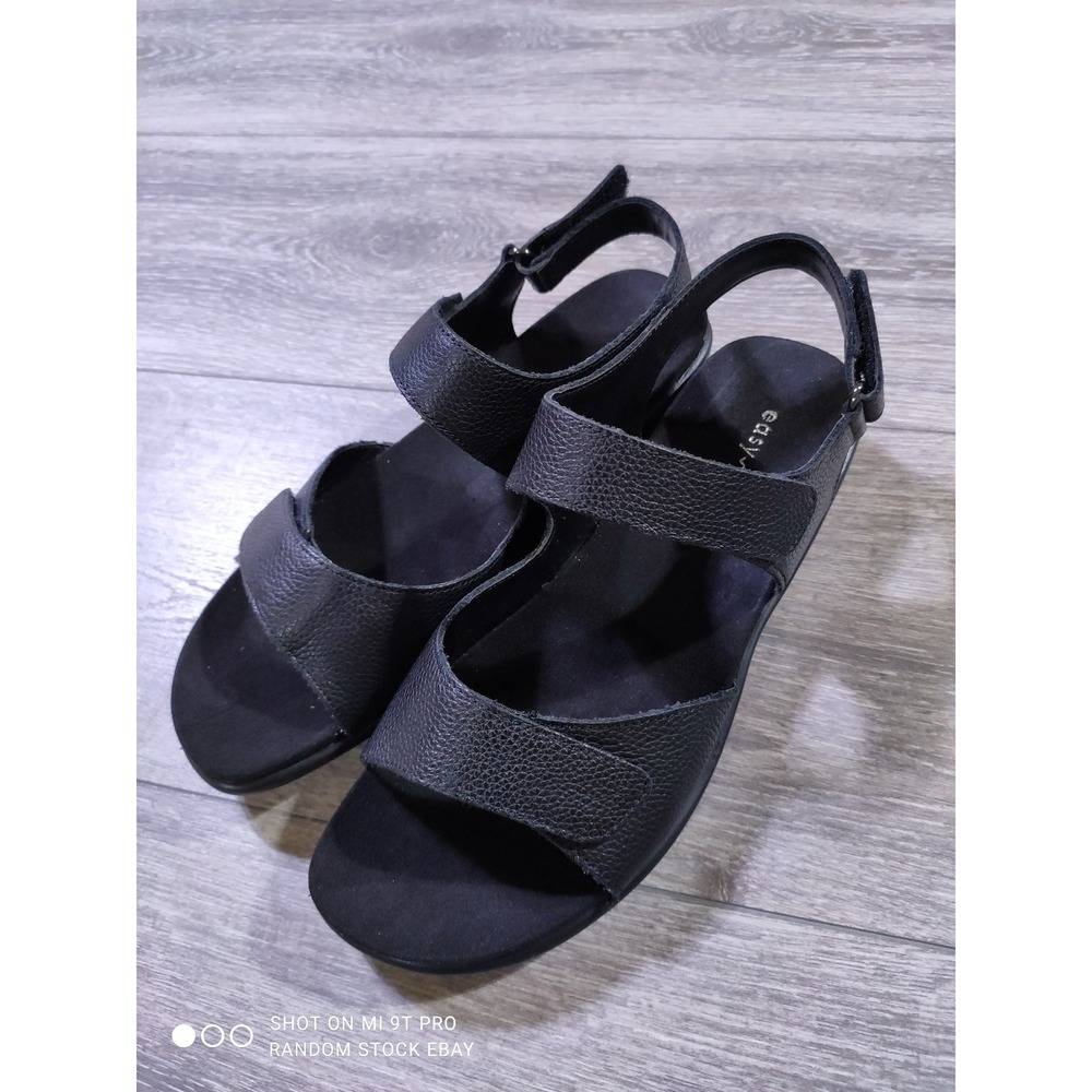 Easy Spirit Hartwell Black Leather Comfort Strappy Sandals Womens 8.5 M